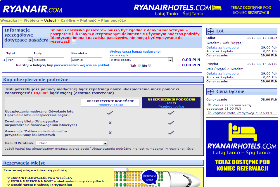 Дополнительные платные опции в Ryanair, источник: ryanair